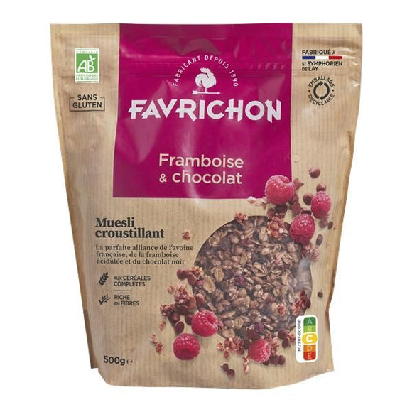 Muesli Crocante Biológico Framboesa e Chocolate S/ Glúten 500g - Favrichon - Crisdietética