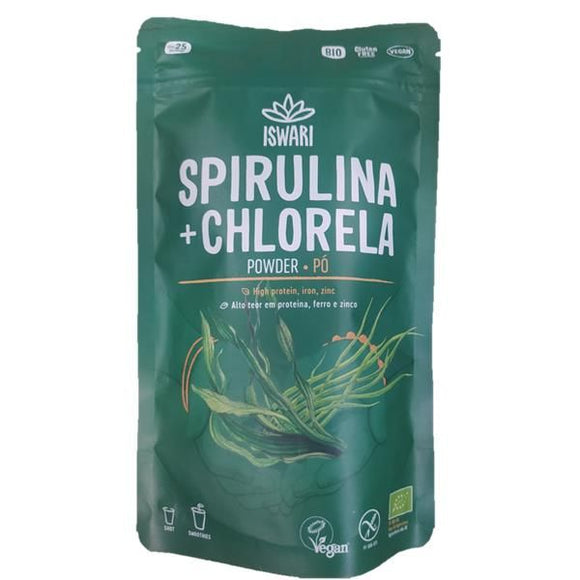 Spirulina e Chlorella em Pó Bio 125g - Iswari - Crisdietética