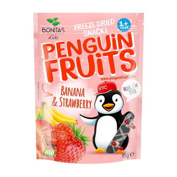 Penguin Banana e Morango Liofilizados Bio 15g- Bonitas - Crisdietética