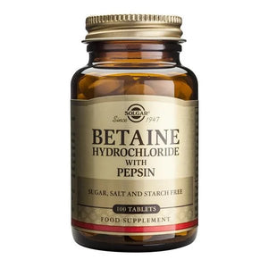 Betaine Hydrochloride with Pepsin 100 Comprimidos - Solgar - Crisdietética