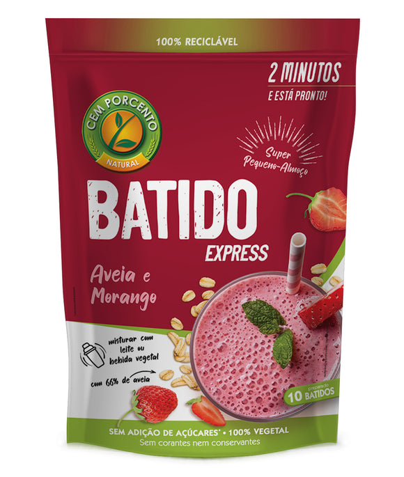 Batido Aveia Morango Express Super Pequeno-almoço 300g- Cem porcento - Crisdietética