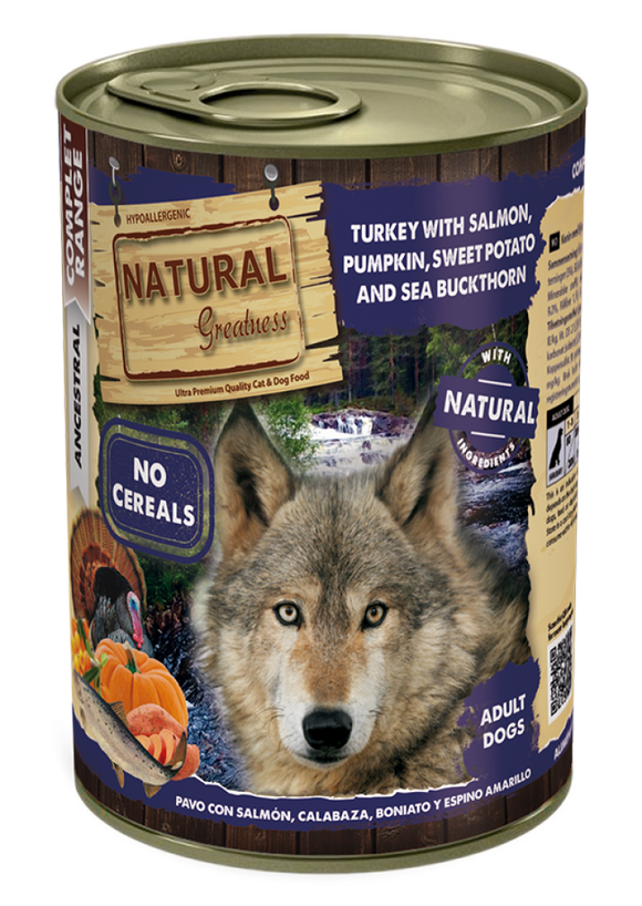 Cão Dog Turkey & Salmon, Pumpkin, Sweet Potato 400g - Natural Greatness - Crisdietética