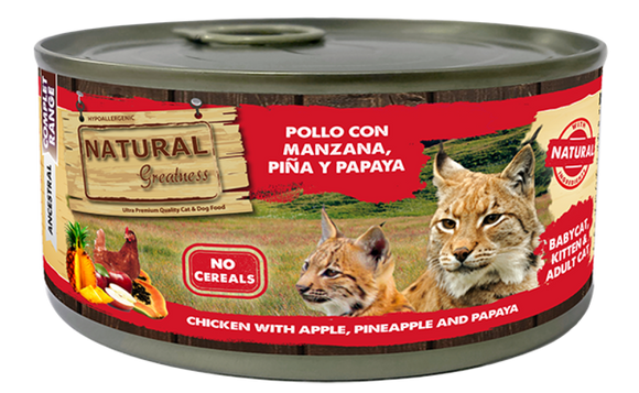 Wetfood Gato Cat Chicken & Apple, Pineapple, Papaya185gr- Natural Greatness - Crisdietética