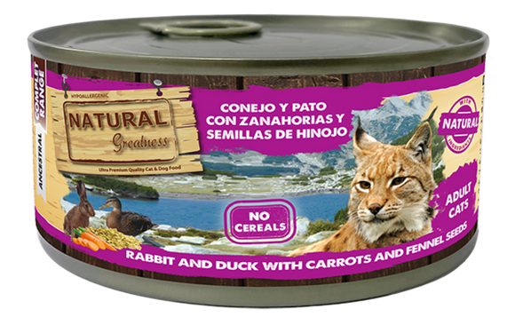 Wetfood Cat Rabbit & Duch c/ Carrots & Chamomile 185 gr- Natural Greatness - Crisdietética