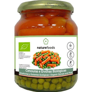 Cenouras e Ervilhas Cozidas Biológico 340g - Naturefoods - Crisdietética