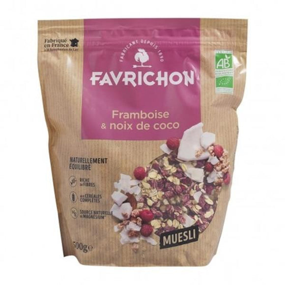 Muesli Biológico de Framboesa e Coco 500g - Favrichon - Crisdietética