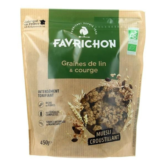 Muesli Biológico Sementes de Linho e de Abóbora 450g - Favrichon - Crisdietética