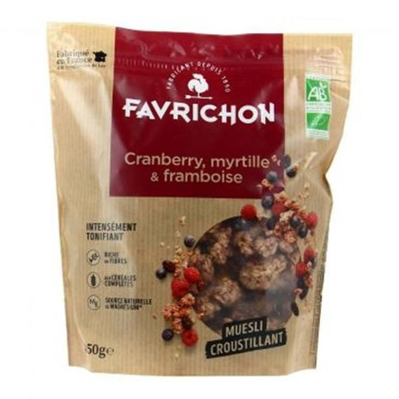 Muesli Biológico Arando Mirtilo e Framboesa 450g - Favrichon - Crisdietética