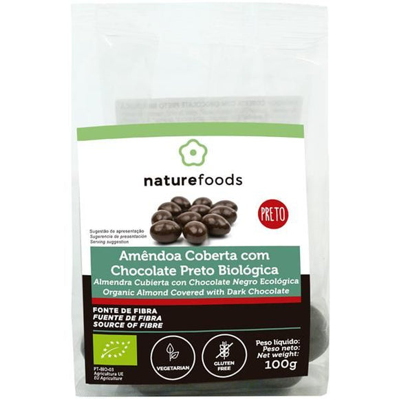 Amêndoas Cobertas com Chocolate Preto 100g - Naturefoods - Crisdietética