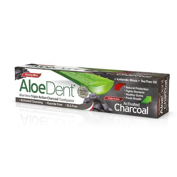 Pasta de Dente Tripla Ação Sem Flúor de Carvão Ativado 100ml - Aloe Dent - Crisdietética