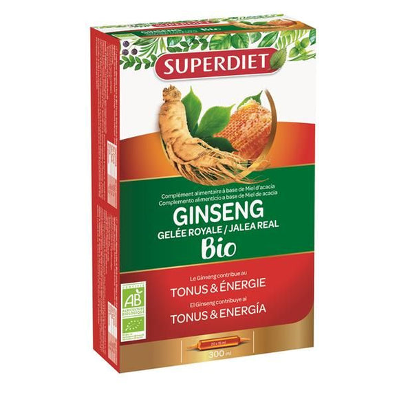 Ginseng e Geleia Real Biológico 20 Ampolas - SuperDiet - Crisdietética