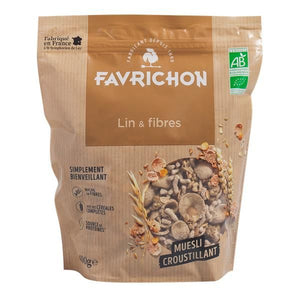 Muesli Biológico Sementes de Linho e Fibras 400g - Favrichon - Crisdietética