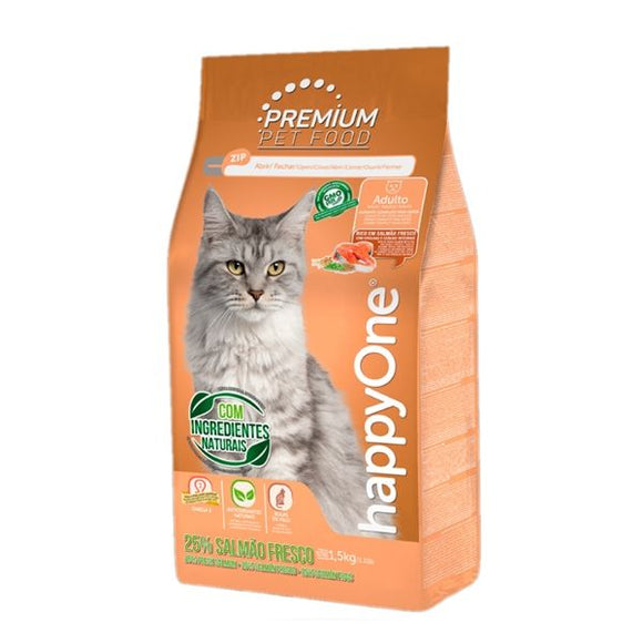 happyOne PREMIUM Gato Adulto Salmão Fresco 1,5kg - Crisdietética