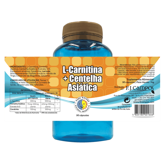 L- Carnitina + Centelha Asiática 90 Cápsulas - Pure Nature - Crisdietética