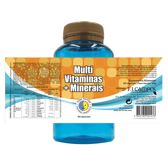 Multivitaminas + Minerais 60 Cápsulas - Pure Nature - Crisdietética