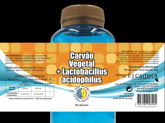 Carvão Vegetal + Lactobacillus Acidófilus 90 Cápsulas - Pure Nature - Crisdietética