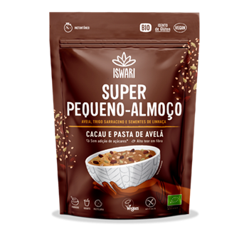 Super Peq. Almoço Bio Cacau e Manteiga Avelã 360g- Iswari - Crisdietética