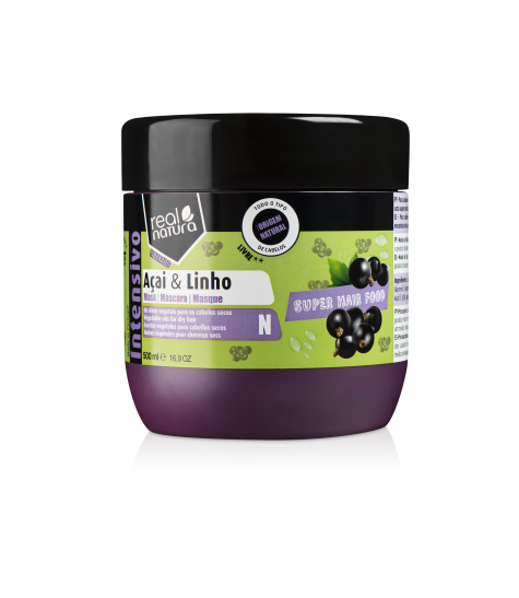 Máscara Super Hair Food Açaí e Linho 500ml - Real Natura - Crisdietética